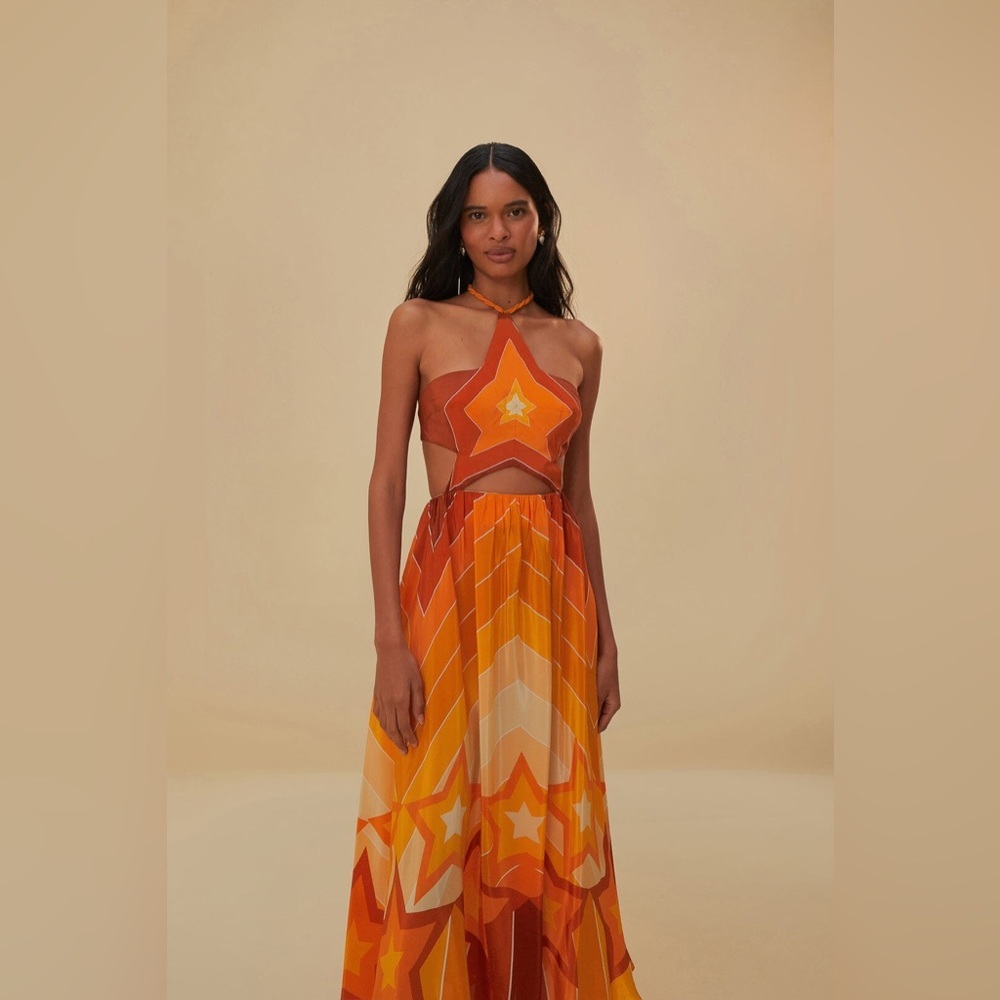 FARM Rio Radiant Star Maxi Dress in Orange and Yellow
